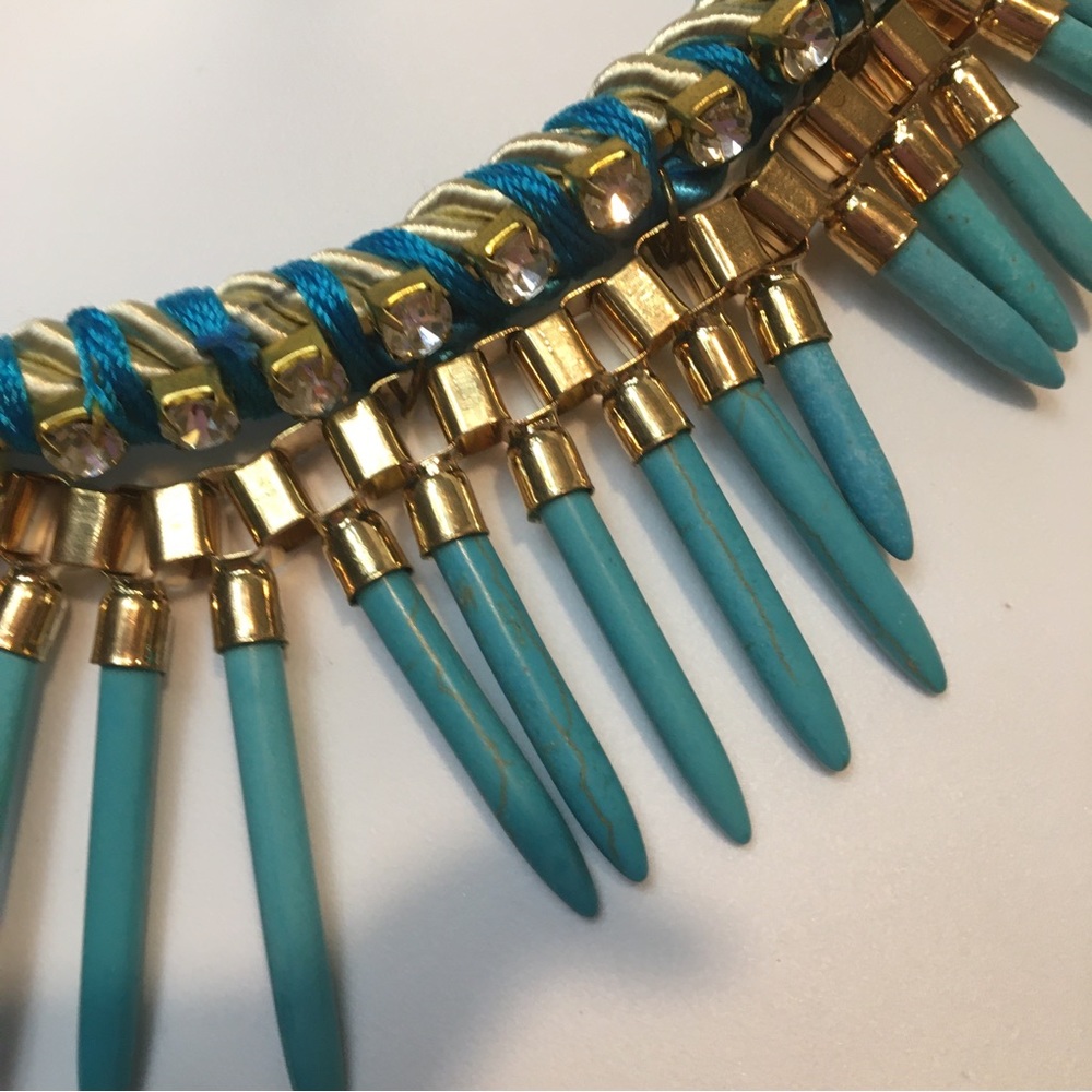 Turquoise Colored Pointy Beaded Statement Necklace - image 3